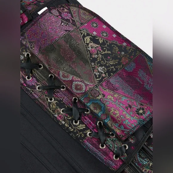 NWT Patchwork Multicolor Floral Jacquard Lace Up Corset SZ L - Picture 7 of 15